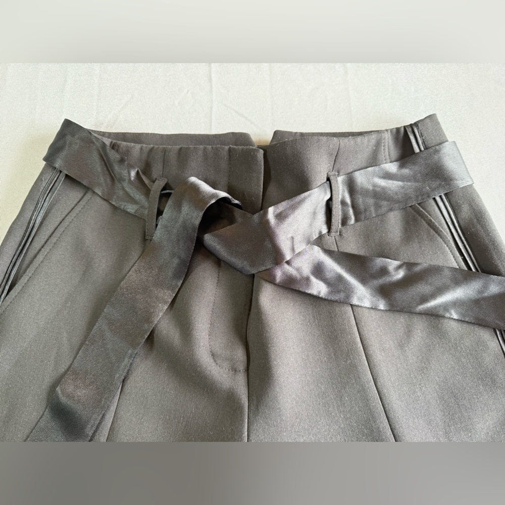 ME+EM Black Tie Waist Cropped Dress Pants Size 12 Satin Stripe Slim Career Chic - Picture 12 of 12